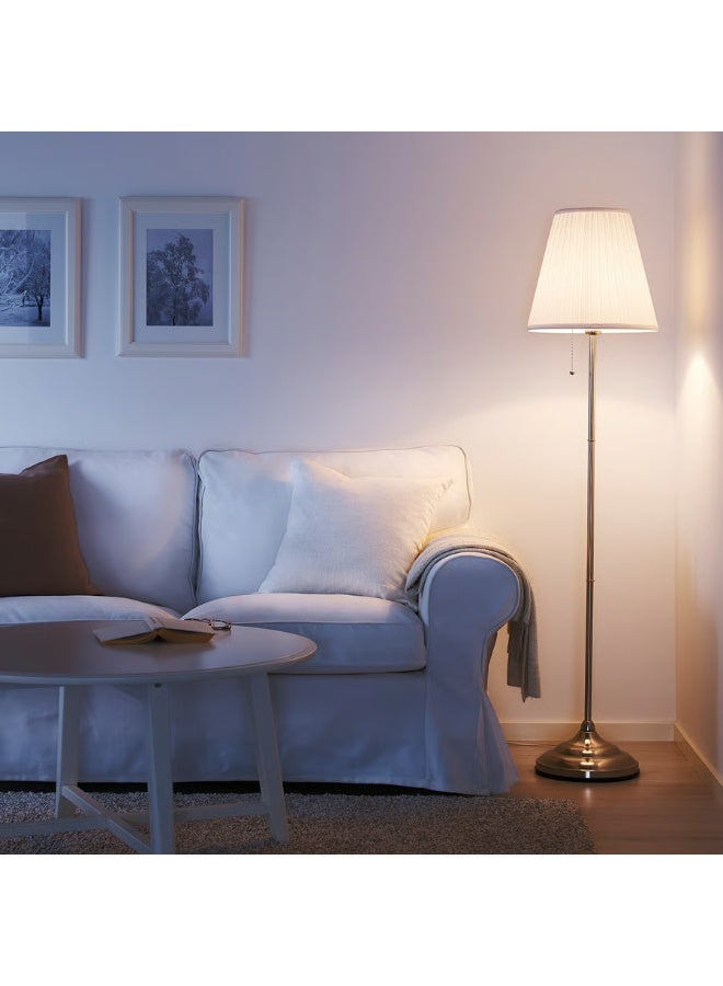 أل أيه بريشوس مصباح أرضي، مطلي بالنيكل/أبيض - مصباح أرضي كلاسيكي من القماش مع مفتاح سحب - Image 2